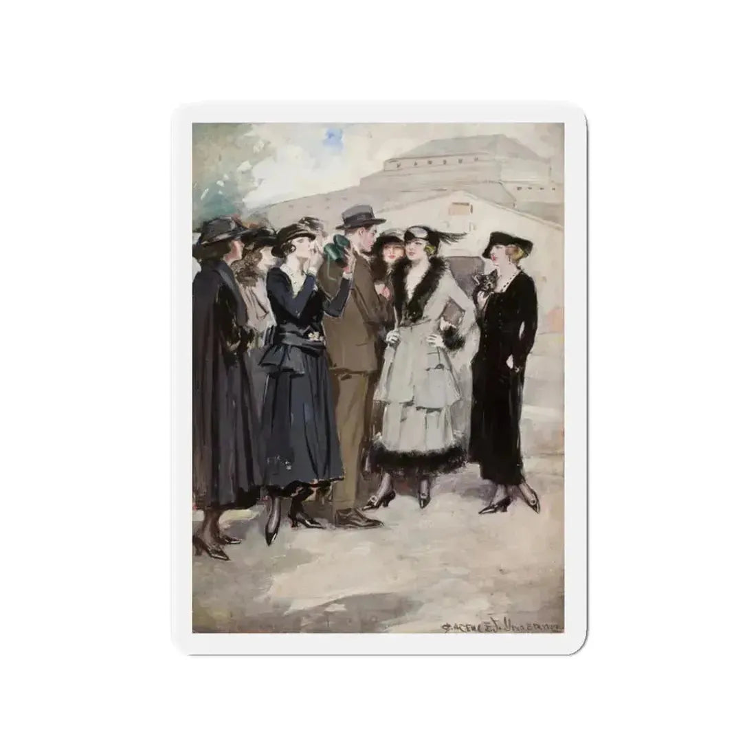 Group of Women and a Man (Magazine Illustration) Refrigerator Magnet 3 Inch - The Sticker Space