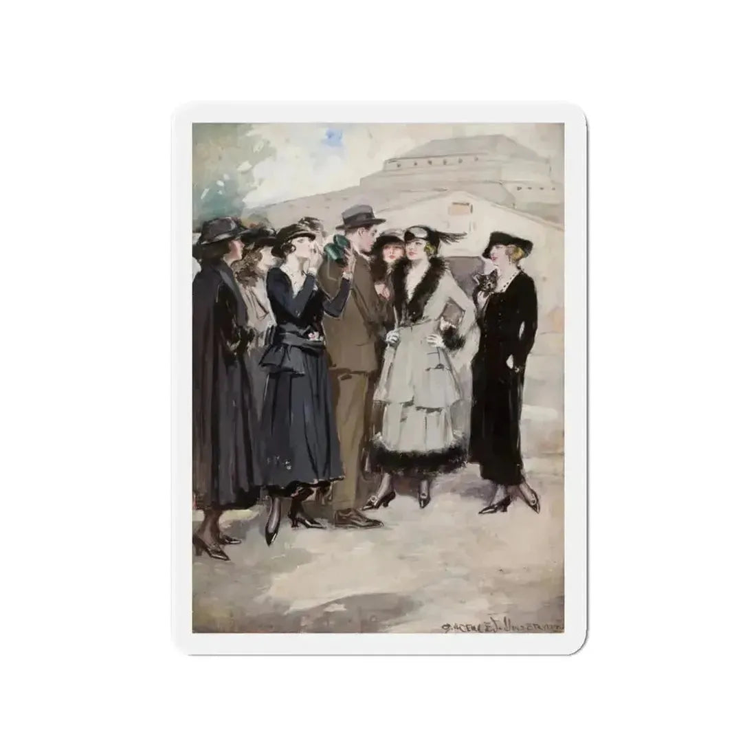 Group of Women and a Man (Magazine Illustration) Refrigerator Magnet - The Sticker Space