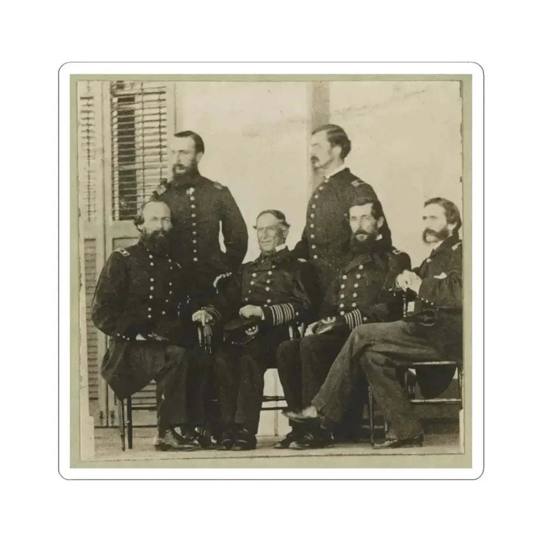 Group Portrait of Officers With Admiral David G. Farragut Seated, Center (U.S. Civil War) STICKER Vinyl Kiss-Cut Decal 4 Inch White - The Sticker Space