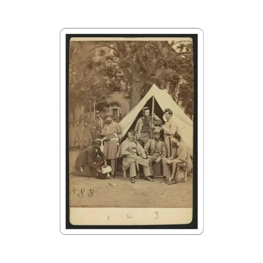 Group Portrait of Soldiers in Front of a Tent, Possibly at Camp Cameron, Washington, D.C. (U.S. Civil War) STICKER Vinyl Kiss-Cut Decal 2 Inch White - The Sticker Space