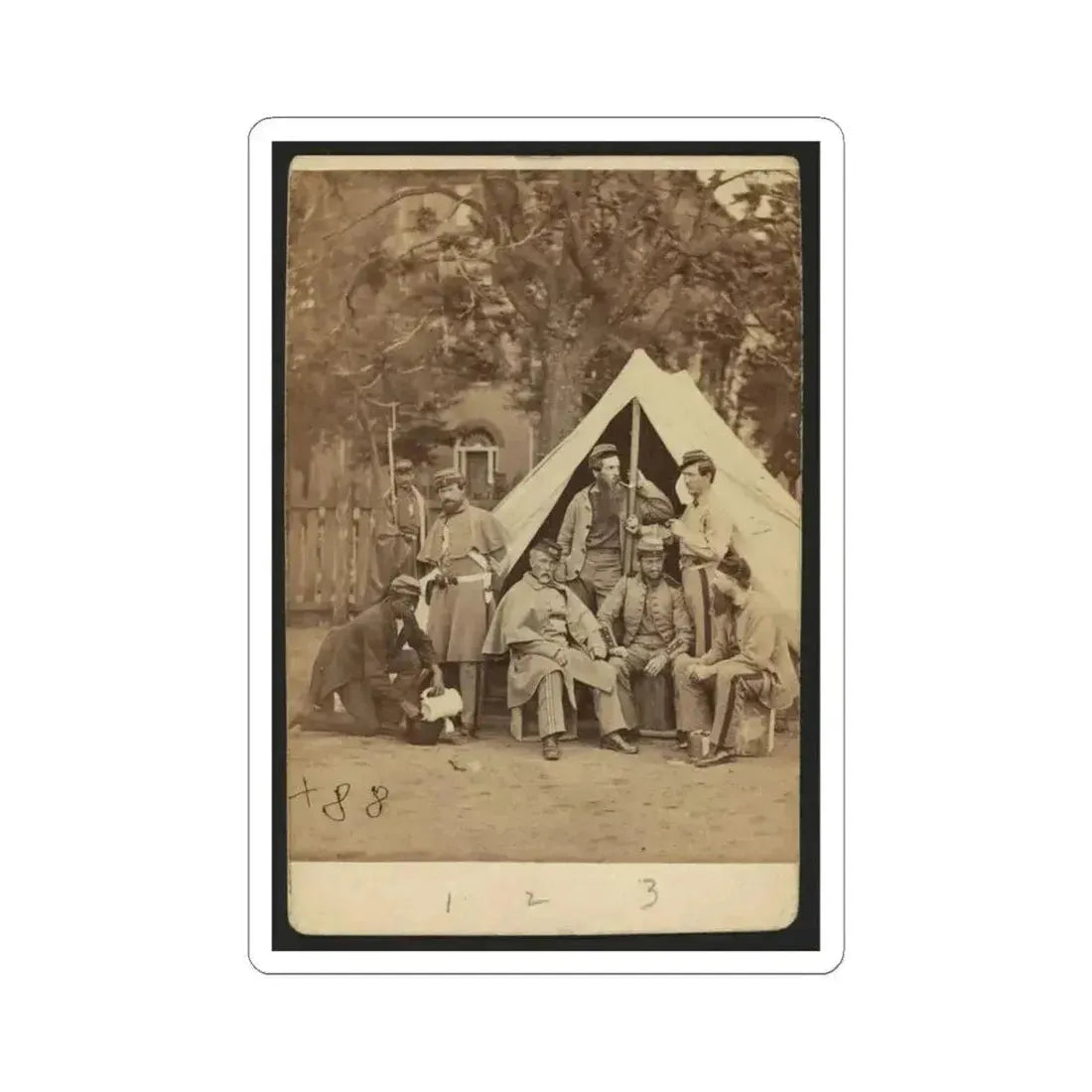 Group Portrait of Soldiers in Front of a Tent, Possibly at Camp Cameron, Washington, D.C. (U.S. Civil War) STICKER Vinyl Kiss-Cut Decal 4 Inch White - The Sticker Space