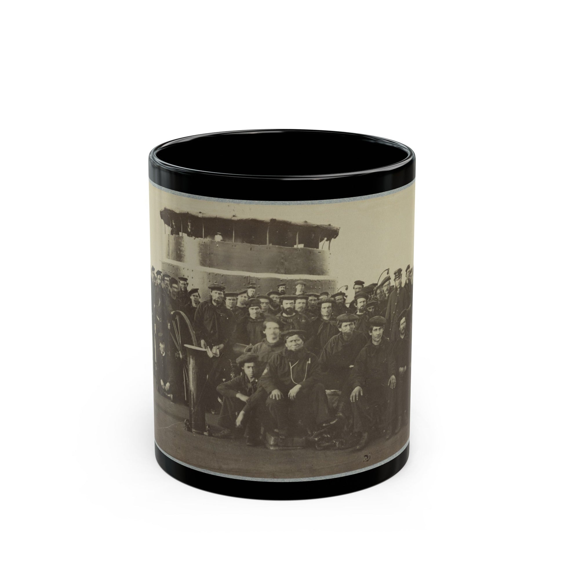 Group Portrait Of The Crew On The Deck Of An Ironclad (U.S. Civil War) Black Coffee Mug-11oz-The Sticker Space