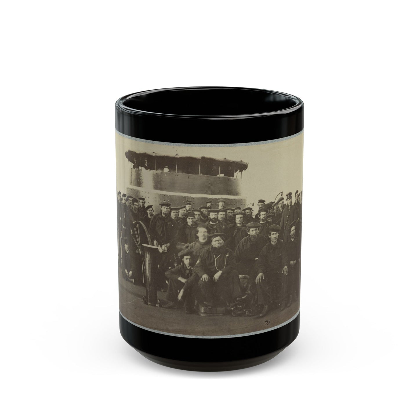 Group Portrait Of The Crew On The Deck Of An Ironclad (U.S. Civil War) Black Coffee Mug-15oz-The Sticker Space