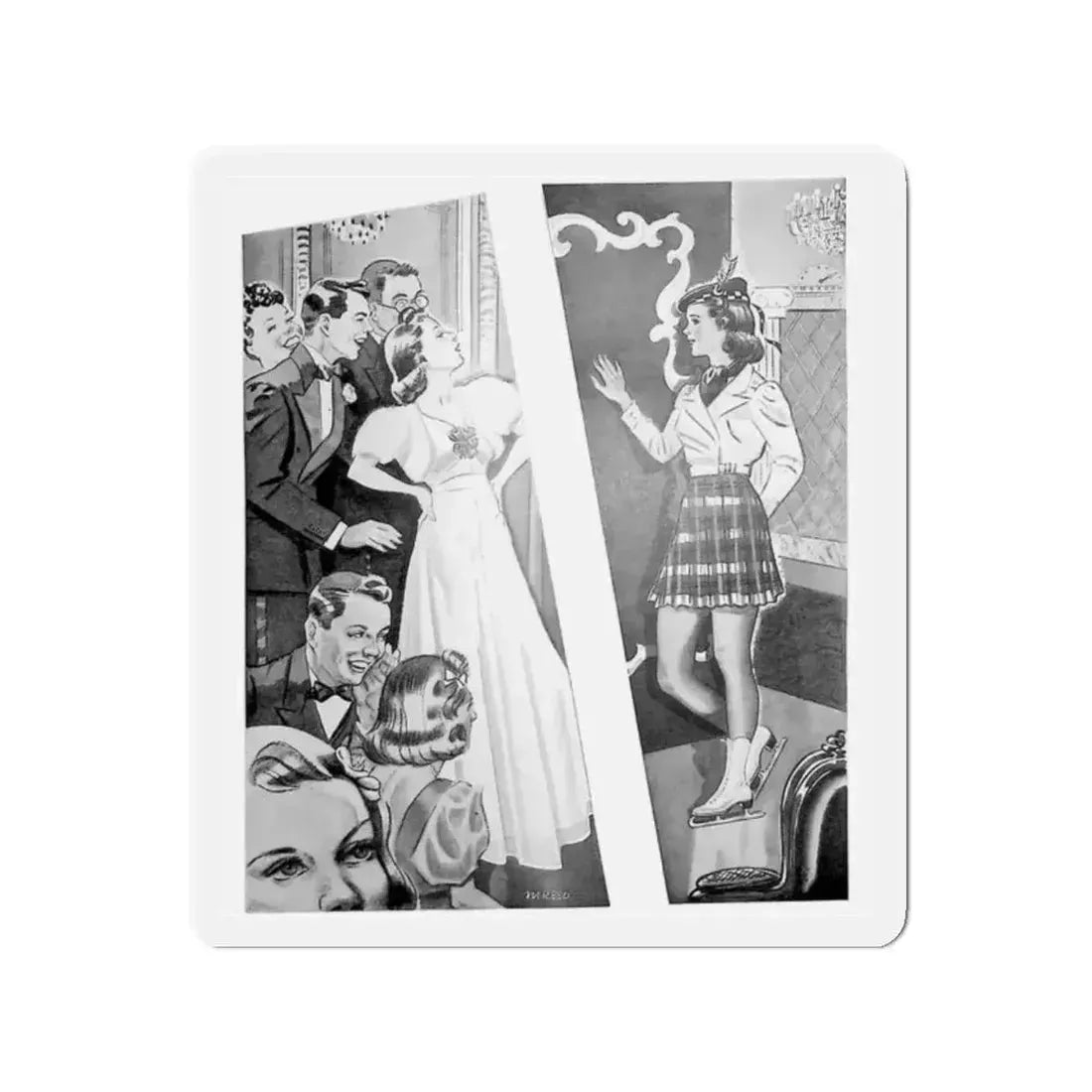 Guest of Honor, The American Girl, December 1938 (Magazine Illustration) Refrigerator Magnet 2 Inch Die-Cut - The Sticker Space