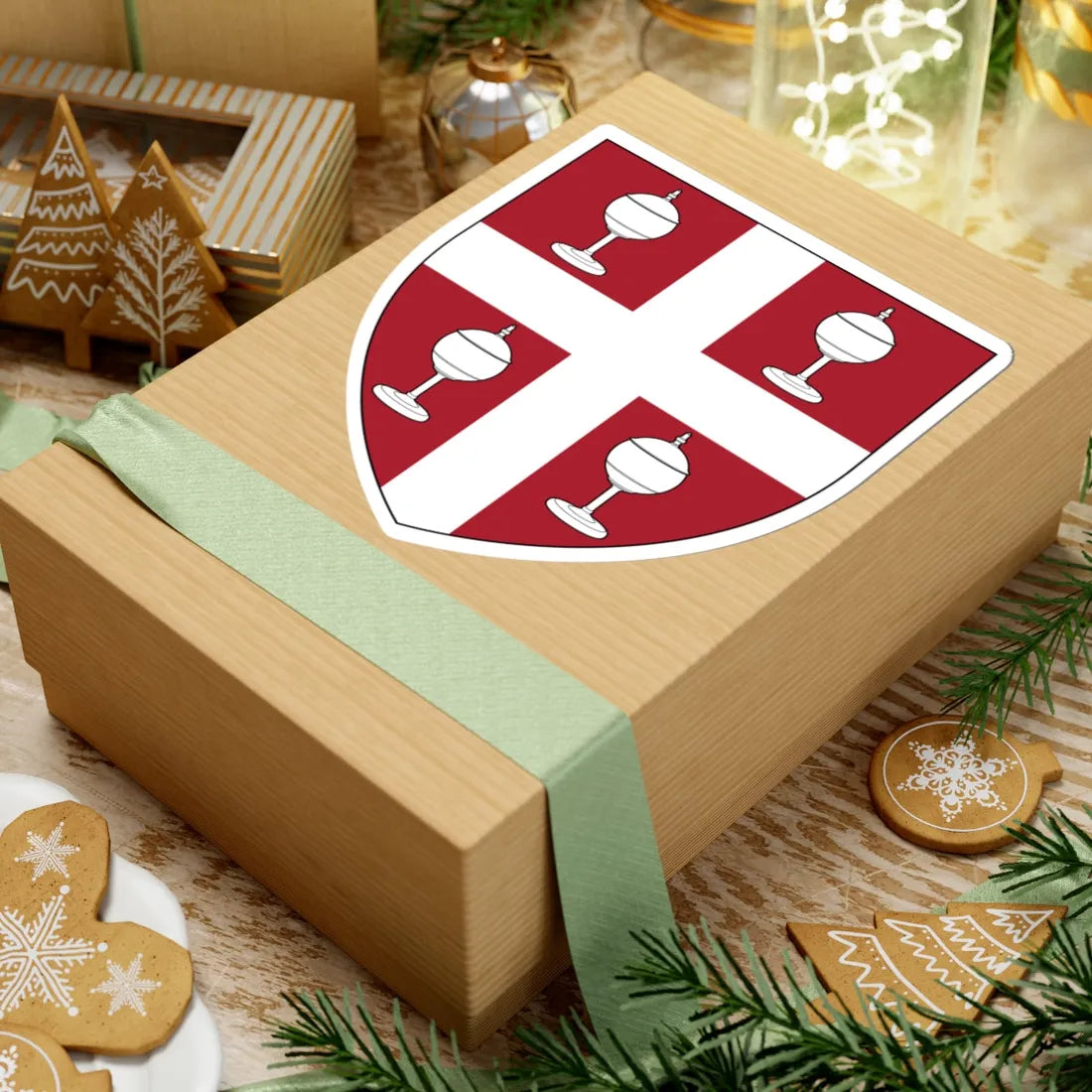 Gules a cross argent between four cups argent (United Kingdom) (Coat of Arms) STICKER Vinyl Kiss-Cut Decal - The Sticker Space