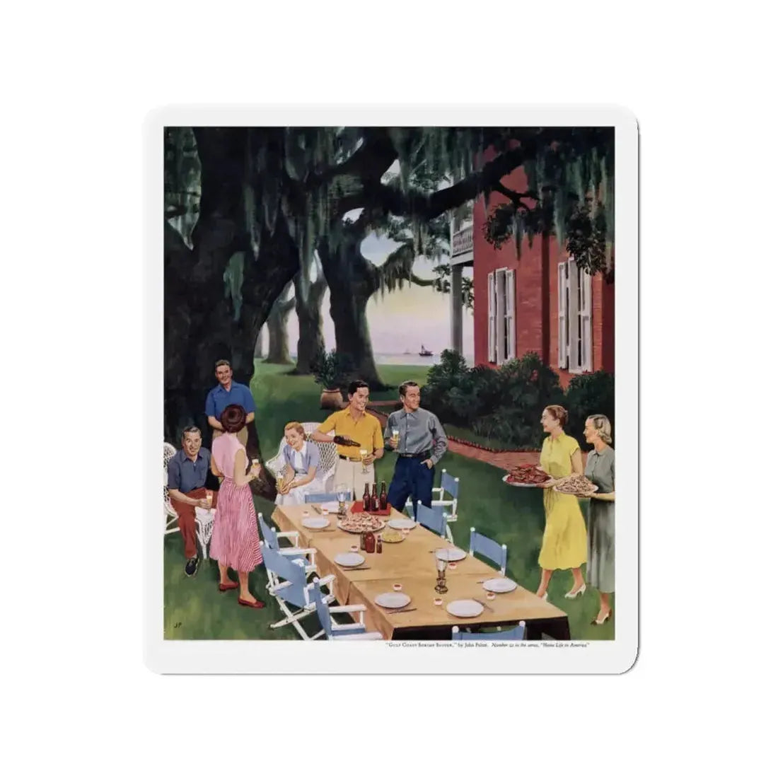 Gulf Coast Shrimp Supper, Collier's,  March 19, 1954 (Magazine Illustration) Refrigerator Magnet 3 Inch - The Sticker Space