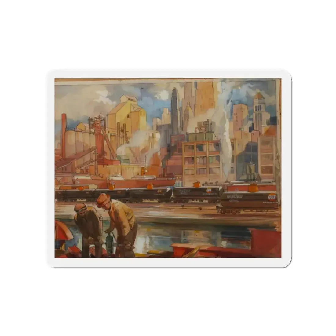 Gulf Refining Co. Ad Illustration (Magazine Illustration) Refrigerator Magnet 3 Inch Die-Cut - The Sticker Space