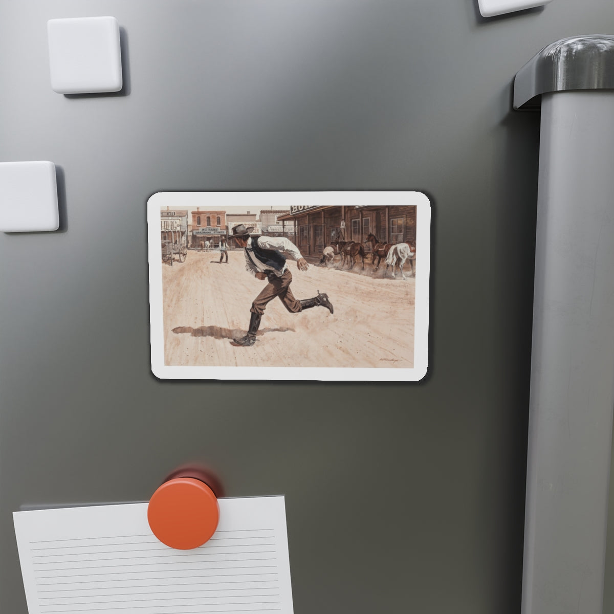 Gunfight, Argosy magazine interior illustration, 1958 (Magazine Illustration) Refrigerator Magnet