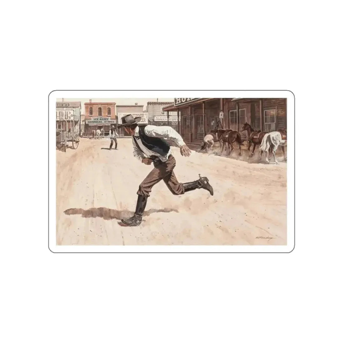 Gunfight, Argosy magazine interior illustration, 1958 (Magazine Illustration) STICKER Vinyl Die-Cut Decal - The Sticker Space