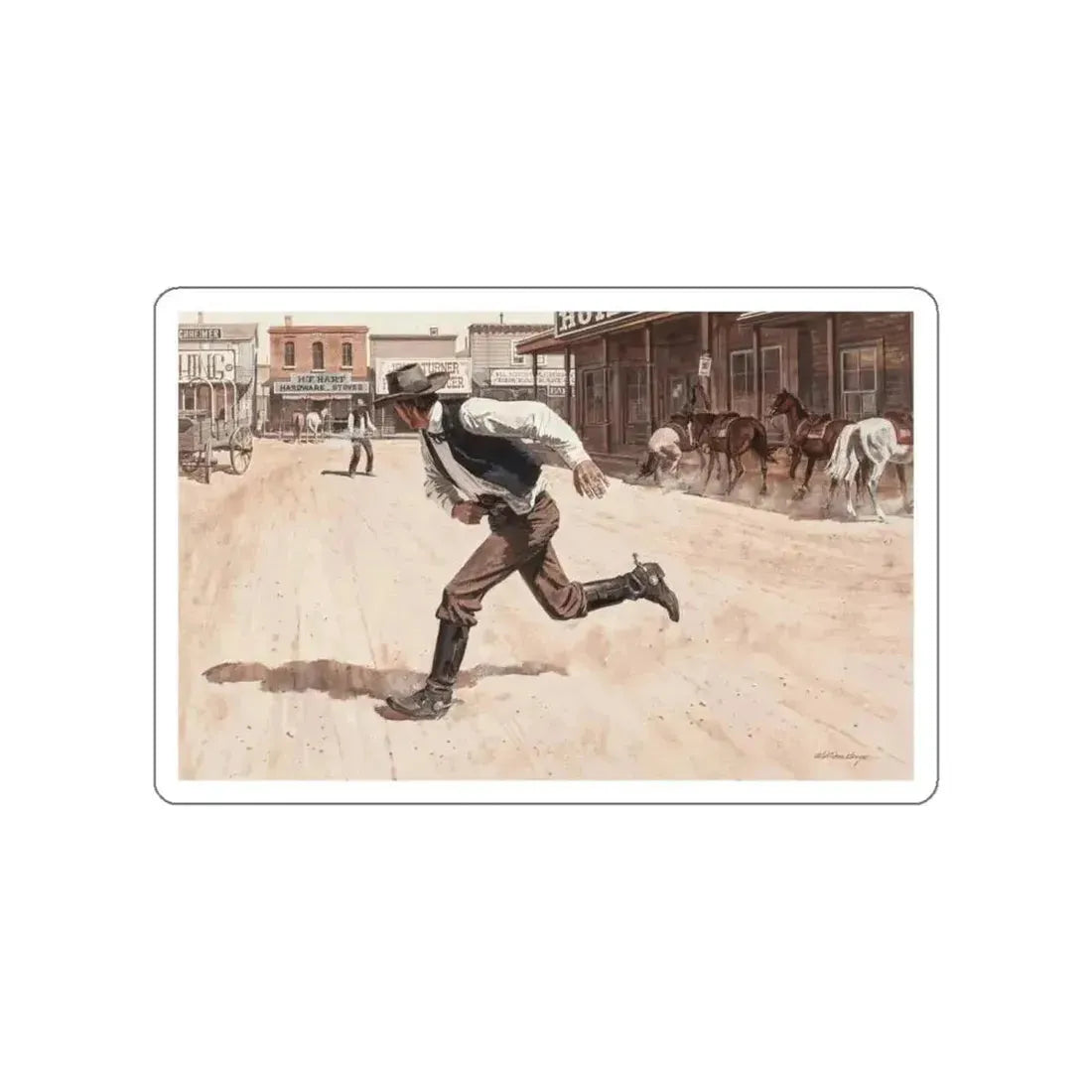 Gunfight, Argosy magazine interior illustration, 1958 (Magazine Illustration) STICKER Vinyl Die-Cut Decal - The Sticker Space