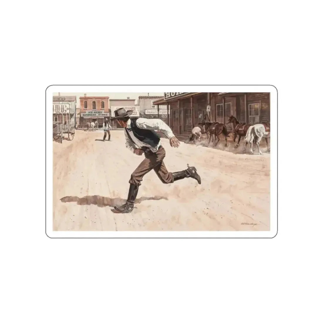 Gunfight, Argosy magazine interior illustration, 1958 (Magazine Illustration) STICKER Vinyl Die-Cut Decal White Die-Cut 2 Inch - The Sticker Space