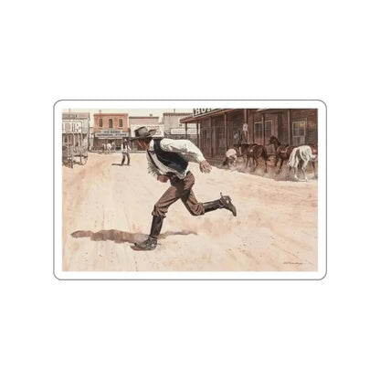 Gunfight, Argosy magazine interior illustration, 1958 (Magazine Illustration) STICKER Vinyl Die-Cut Decal White Die-Cut 4 Inch - The Sticker Space