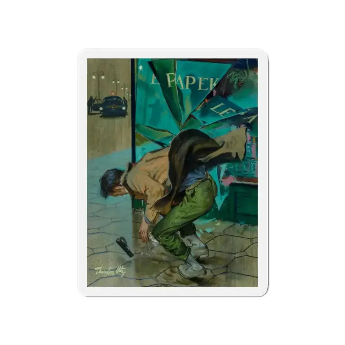 Gunman Shot by Police on City Street (Magazine Illustration) Refrigerator Magnet - The Sticker Space