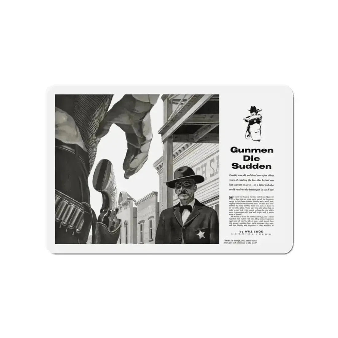 Gunmen Die Sudden, Adventure, May 1957 (Magazine Illustration) Refrigerator Magnet 3 Inch Die-Cut - The Sticker Space