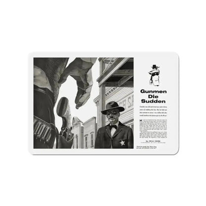 Gunmen Die Sudden, Adventure, May 1957 (Magazine Illustration) Refrigerator Magnet 3 Inch Die-Cut - The Sticker Space