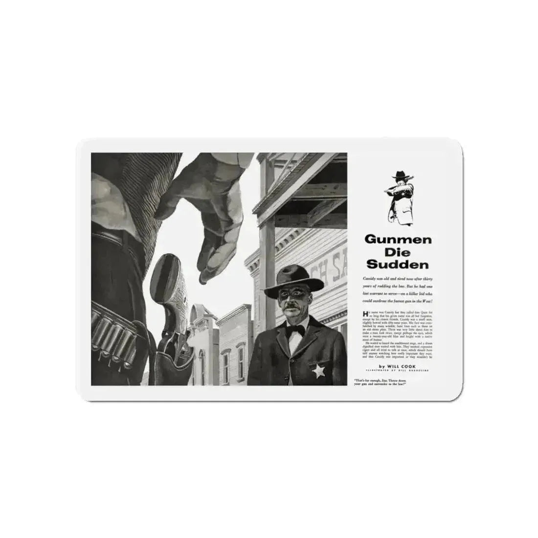 Gunmen Die Sudden, Adventure, May 1957 (Magazine Illustration) Refrigerator Magnet 4 Inch Die-Cut - The Sticker Space