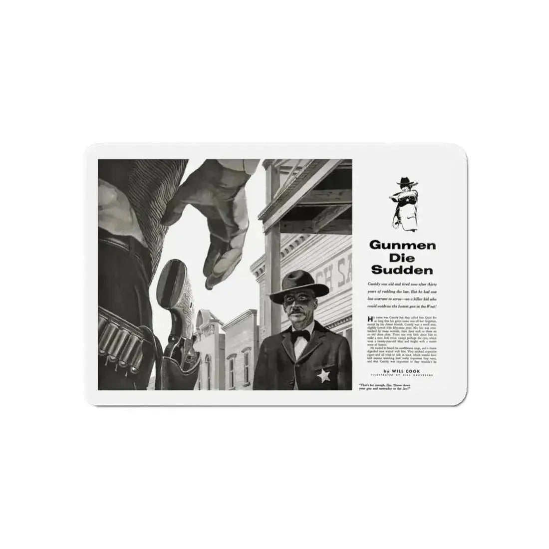 Gunmen Die Sudden, Adventure, May 1957 (Magazine Illustration) Refrigerator Magnet 6 Inch Die-Cut - The Sticker Space