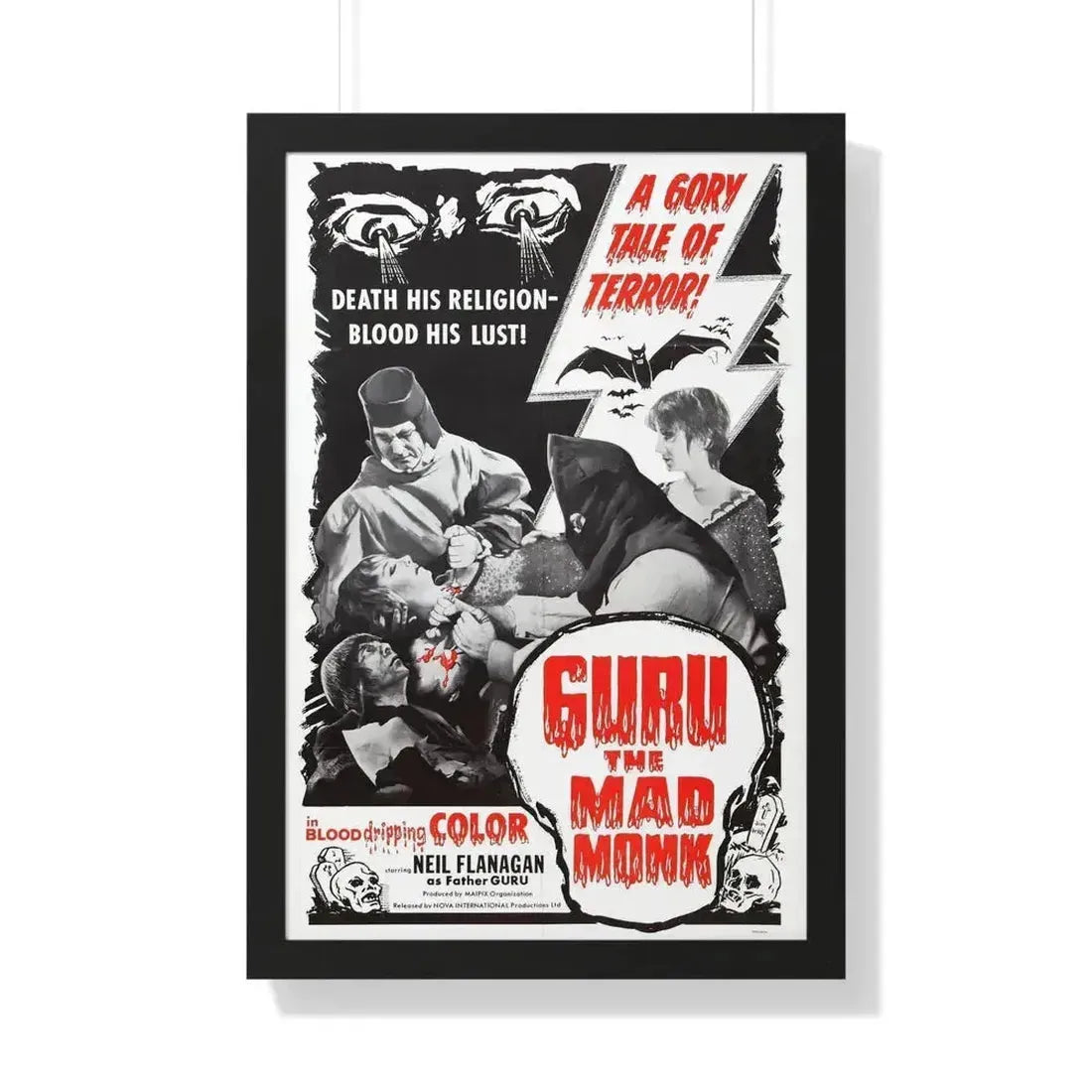 GURU THE MAD MONK 1970 - Framed Movie Poster 20" x 30" Black - The Sticker Space