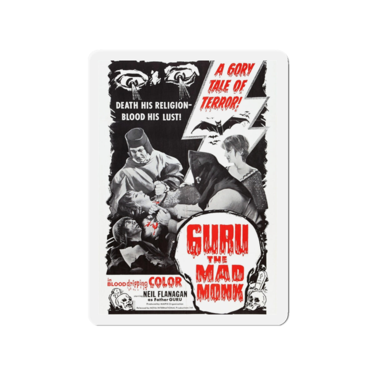 GURU THE MAD MONK 1970 Movie Poster - Die-Cut Magnet-2" x 2"-The Sticker Space