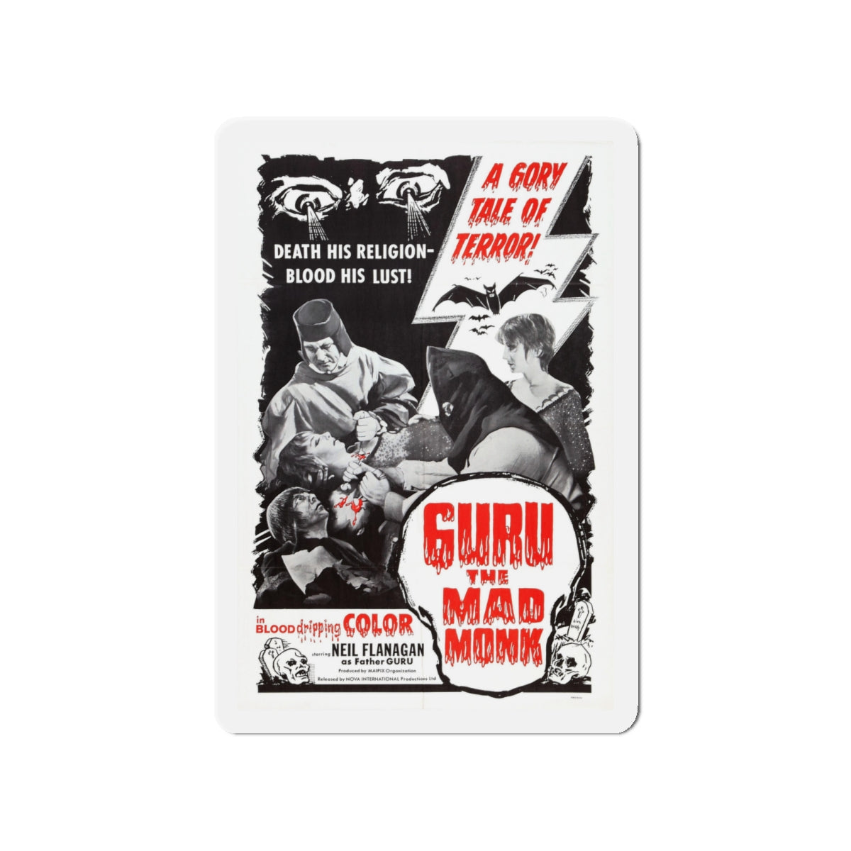 GURU THE MAD MONK 1970 Movie Poster - Die-Cut Magnet-4" x 4"-The Sticker Space