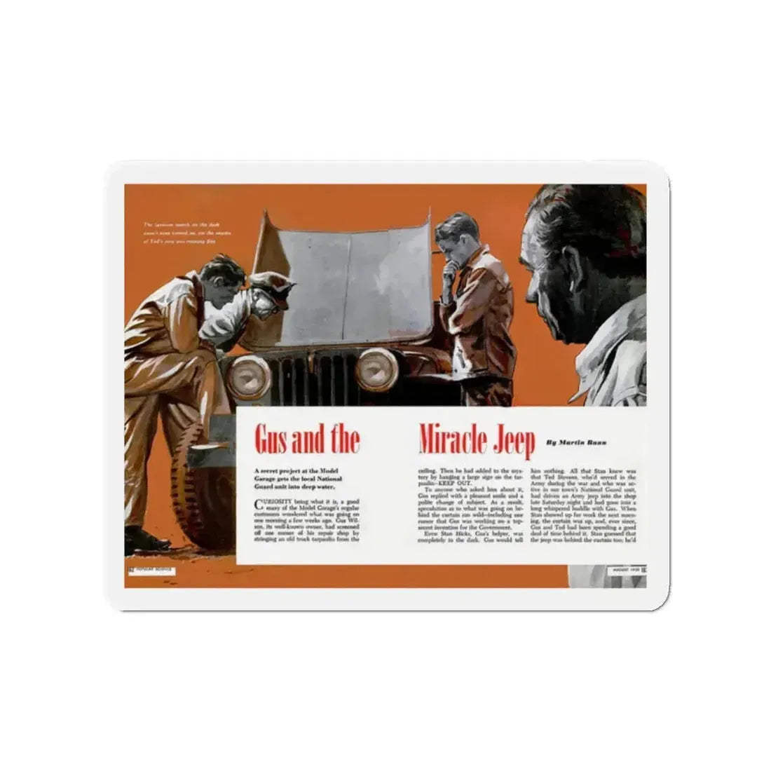 Gus and the Miracle Jeep, Popular Science, August 1950 (Magazine Illustration) Refrigerator Magnet 2 Inch Die-Cut - The Sticker Space