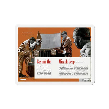 Gus and the Miracle Jeep, Popular Science, August 1950 (Magazine Illustration) Refrigerator Magnet 3 Inch Die-Cut - The Sticker Space