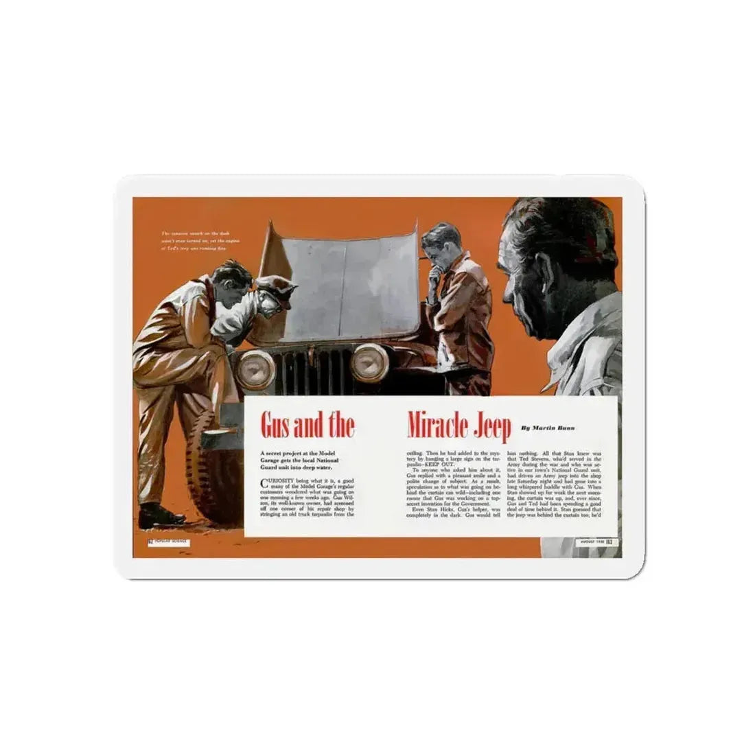 Gus and the Miracle Jeep, Popular Science, August 1950 (Magazine Illustration) Refrigerator Magnet 5 Inch Die-Cut - The Sticker Space