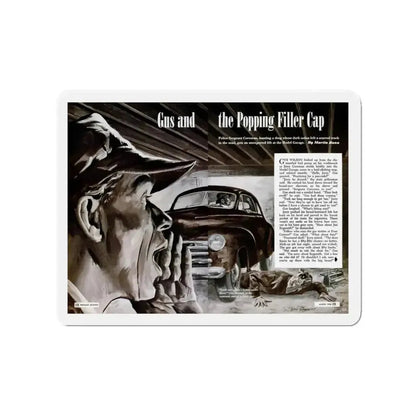 Gus and the Popping Filler Cap, Popular Science, March 1950 (Magazine Illustration) Refrigerator Magnet - The Sticker Space