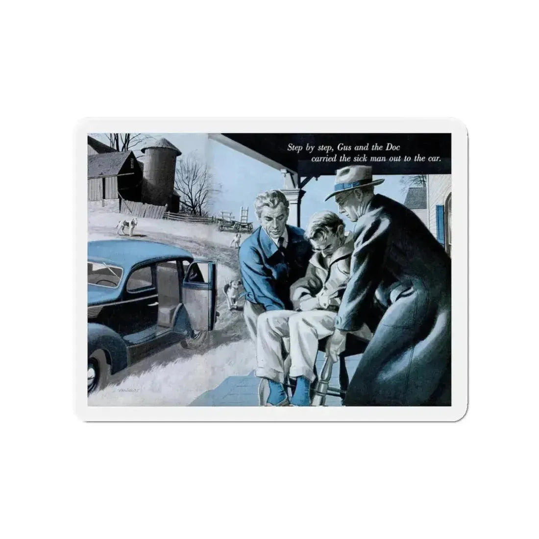 Gus Answers an Ambulance Call, Popular Science, December 1953 (Magazine Illustration) Refrigerator Magnet 3 Inch Die-Cut - The Sticker Space