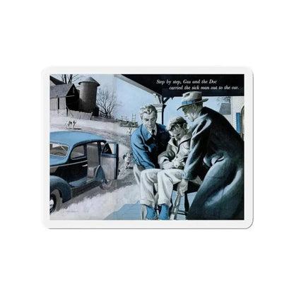 Gus Answers an Ambulance Call, Popular Science, December 1953 (Magazine Illustration) Refrigerator Magnet 4 Inch Die-Cut - The Sticker Space
