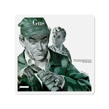 Gus Cools a Hot Engine, Popular Science, June 1950 (Magazine Illustration) Refrigerator Magnet 2 Inch Die-Cut - The Sticker Space