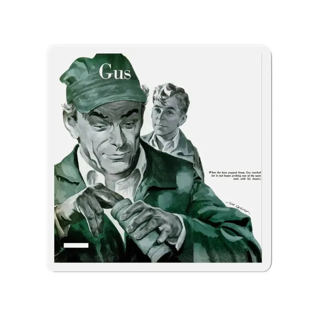 Gus Cools a Hot Engine, Popular Science, June 1950 (Magazine Illustration) Refrigerator Magnet - The Sticker Space