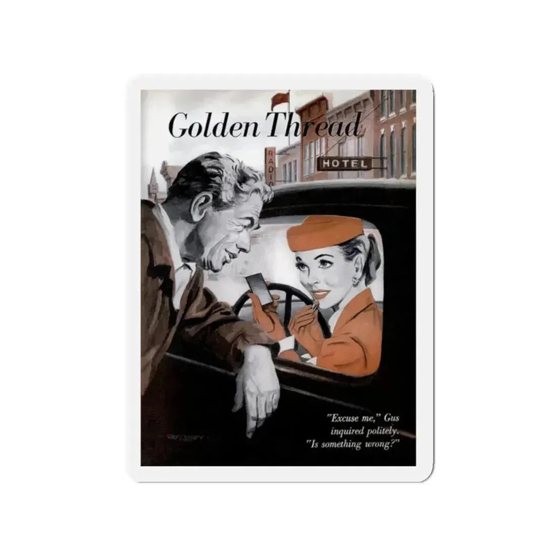 Gus Finds a Golden Thread, Popular Science, 1953 (Magazine Illustration) Refrigerator Magnet 2 Inch Die-Cut - The Sticker Space