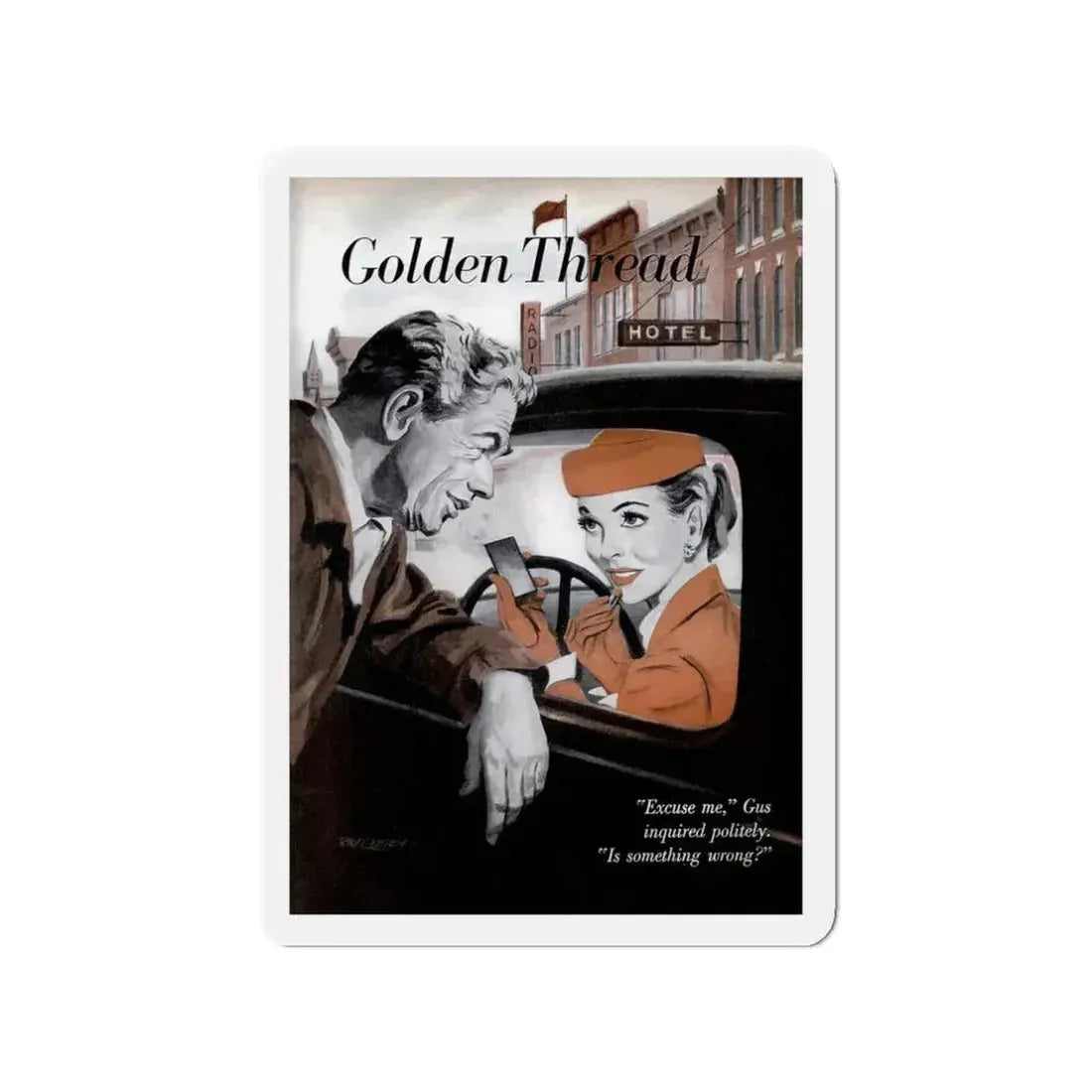 Gus Finds a Golden Thread, Popular Science, 1953 (Magazine Illustration) Refrigerator Magnet 3 Inch Die-Cut - The Sticker Space