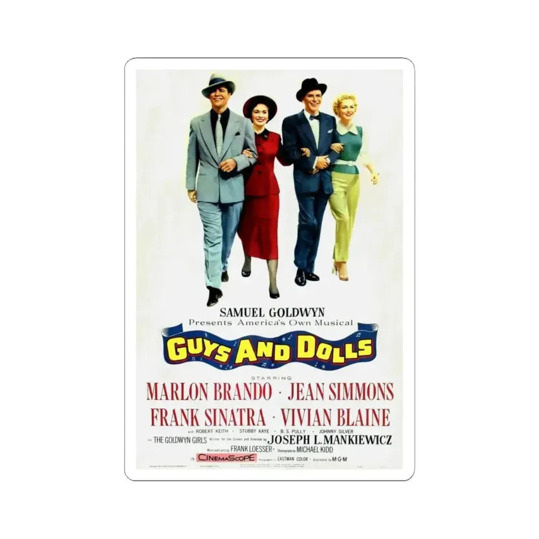 Guys and Dolls 1955 Movie Poster - STICKER Vinyl Kiss-Cut Decal 6 Inch White - The Sticker Space