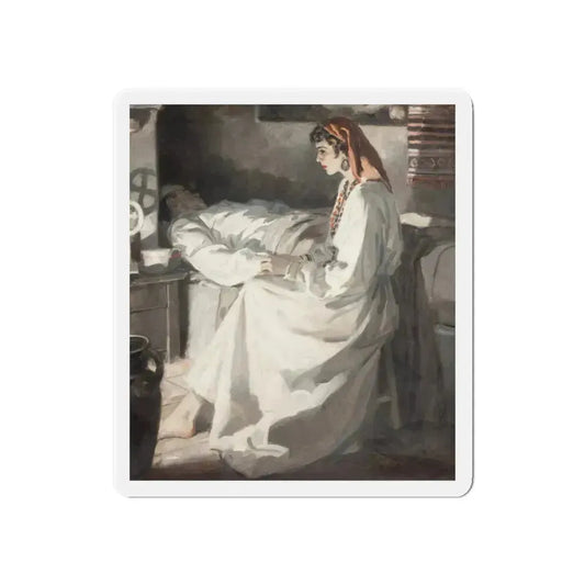 Gypsy with Injured Man (Magazine Illustration) Refrigerator Magnet 6 Inch Die-Cut - The Sticker Space