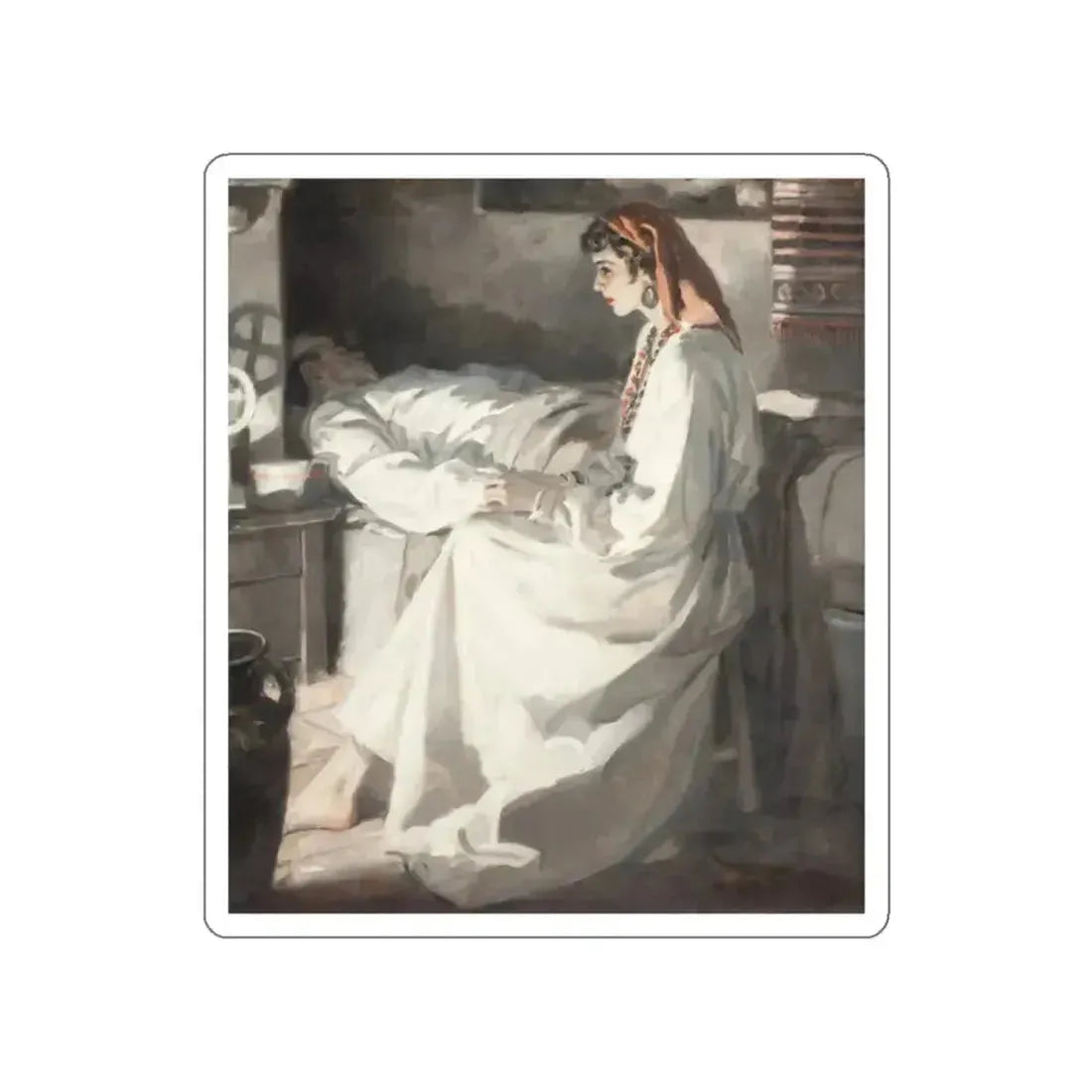 Gypsy with Injured Man (Magazine Illustration) STICKER Vinyl Die-Cut Decal - The Sticker Space