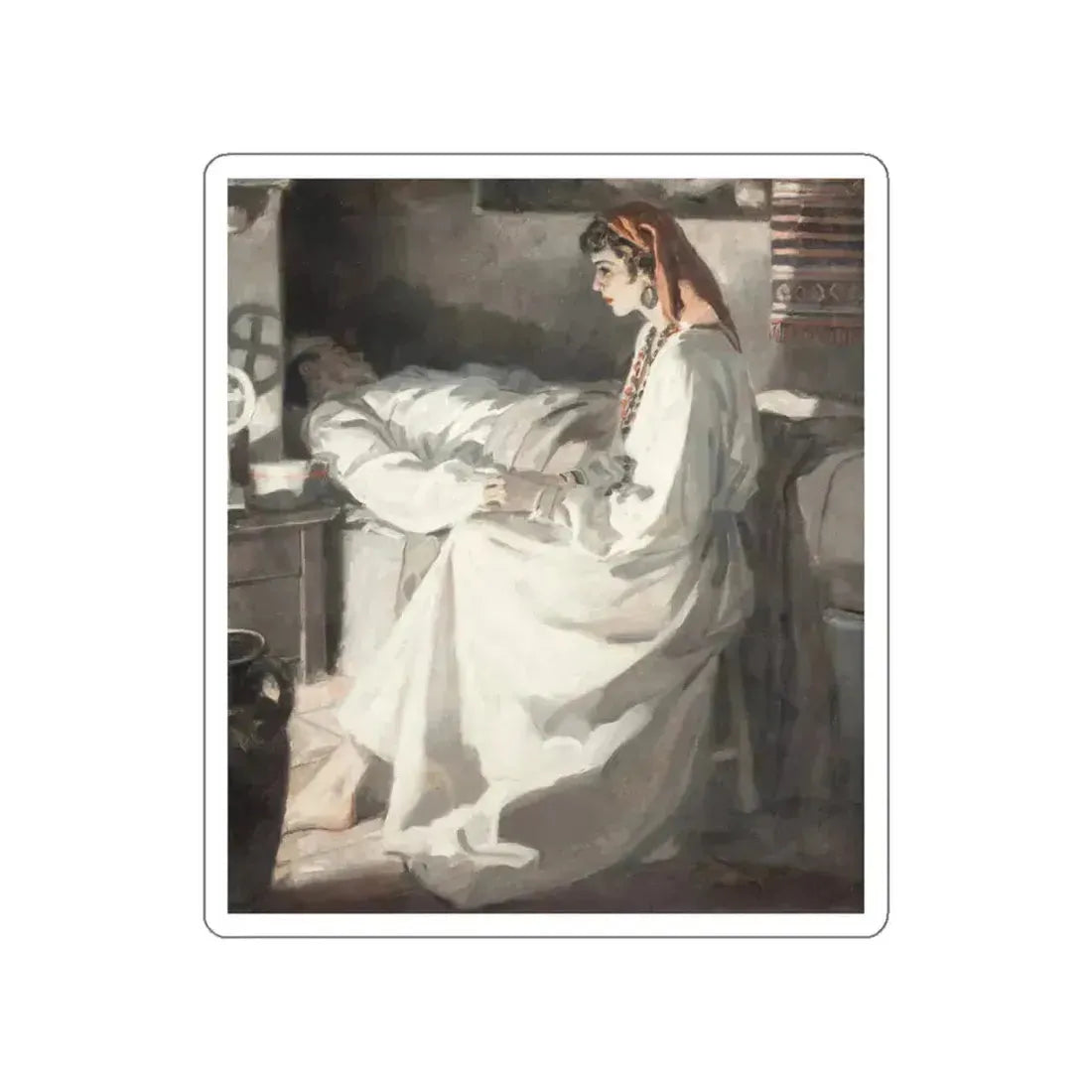 Gypsy with Injured Man (Magazine Illustration) STICKER Vinyl Die-Cut Decal White Die-Cut 4 Inch - The Sticker Space