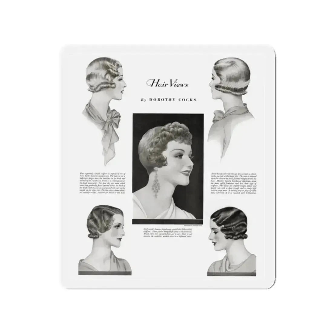Hair Views by Dorothy Cocks, Ladies' Home Journal, June 1933 (Magazine Illustration) Refrigerator Magnet 2 Inch Die-Cut - The Sticker Space