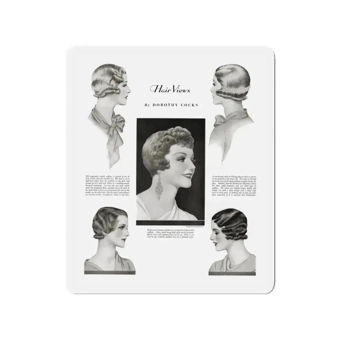 Hair Views by Dorothy Cocks, Ladies' Home Journal, June 1933 (Magazine Illustration) Refrigerator Magnet 3 Inch Die-Cut - The Sticker Space