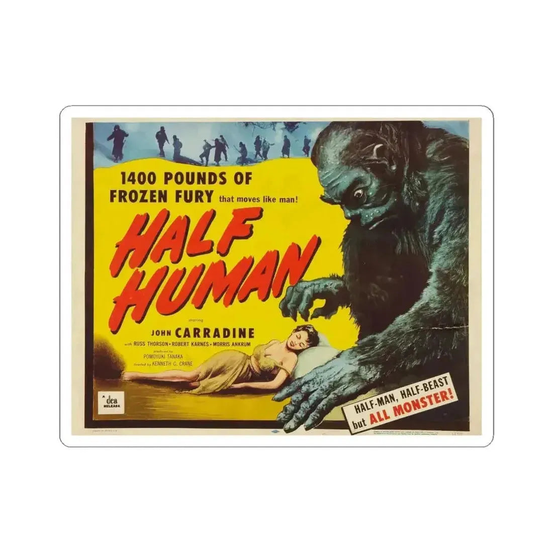 HALF HUMAN 1955 Movie Poster - STICKER Vinyl Kiss-Cut Decal 6 Inch White - The Sticker Space