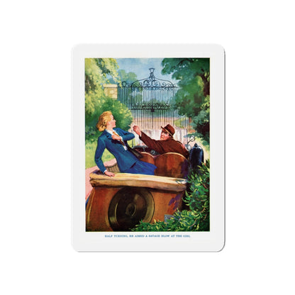 half turning, he aimed a savage blow at the girl (Magazine Illustration) Refrigerator Magnet