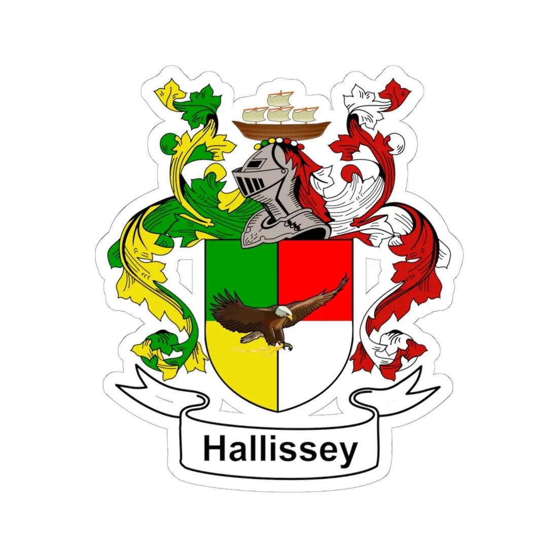 Hallissey Coat of Arms (Ireland) (Coat of Arms) STICKER Vinyl Kiss-Cut Decal 6 Inch White - The Sticker Space