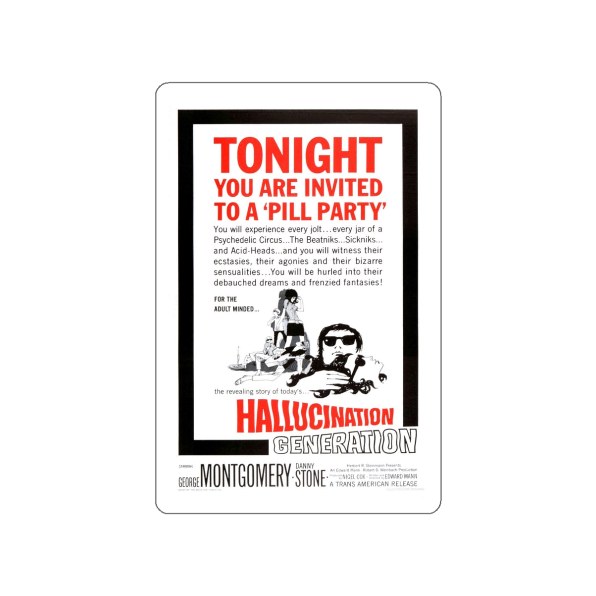 HALLUCINATION GENERATION 1966 Movie Poster STICKER Vinyl Die-Cut Decal-White-The Sticker Space