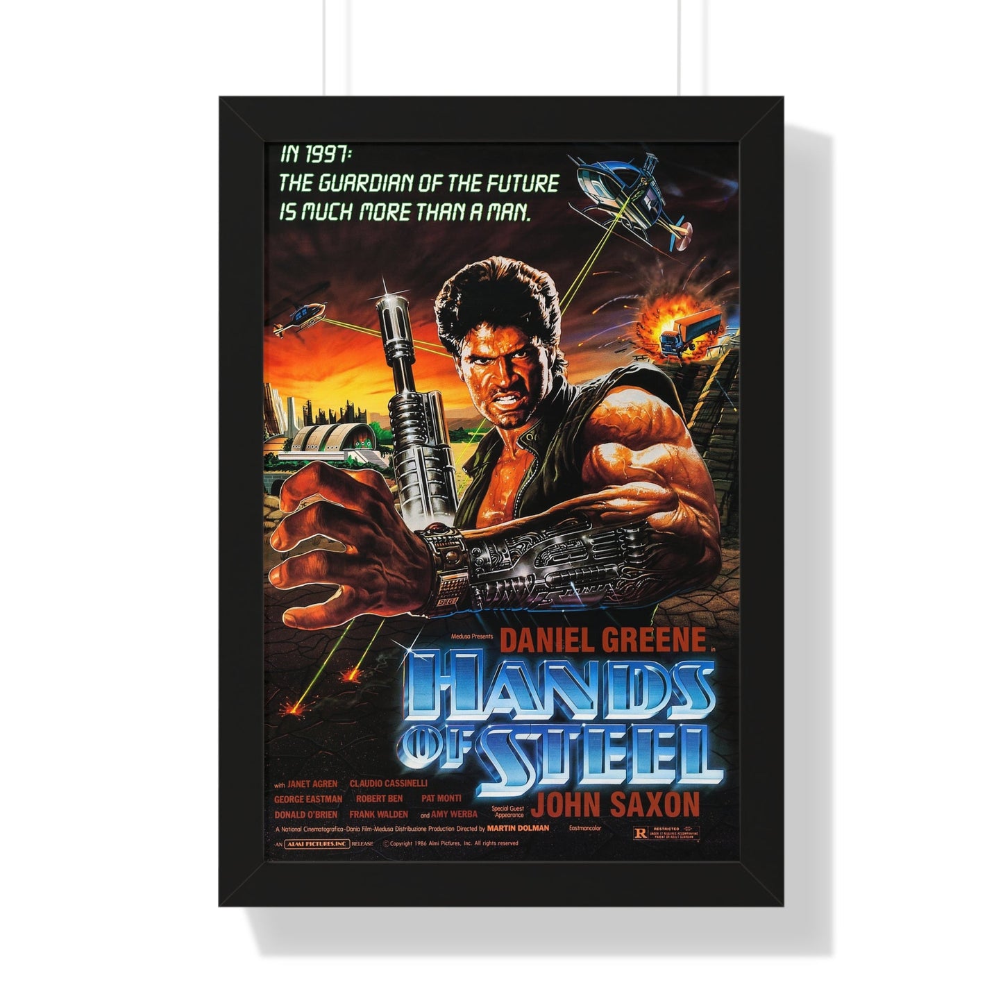 HANDS OF STEEL 1986 - Framed Movie Poster-16″ x 24″-The Sticker Space