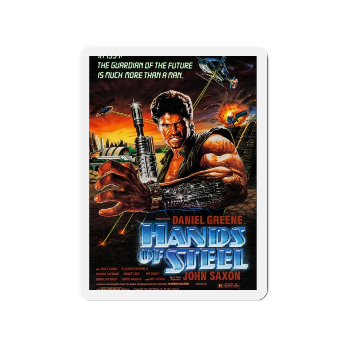 HANDS OF STEEL 1986 Movie Poster - Die-Cut Magnet-2" x 2"-The Sticker Space