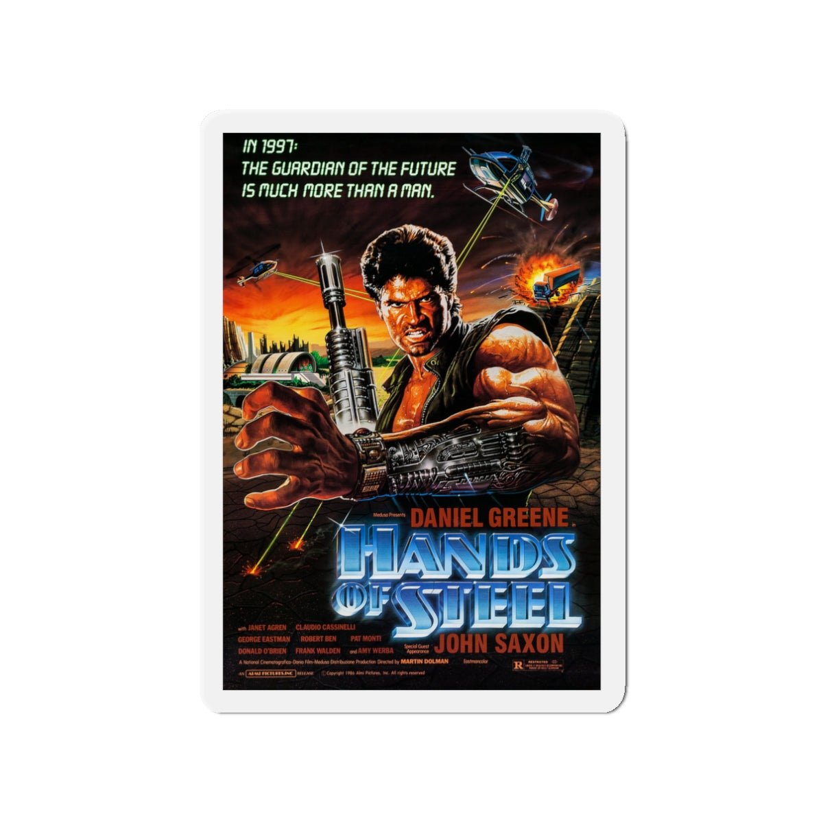 HANDS OF STEEL 1986 Movie Poster - Die-Cut Magnet-3" x 3"-The Sticker Space