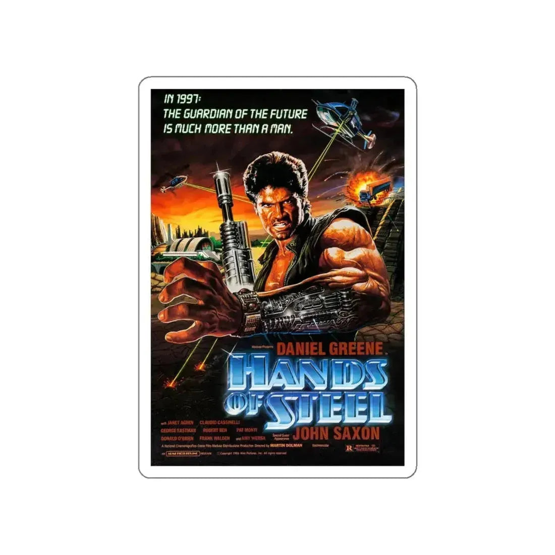 HANDS OF STEEL 1986 Movie Poster STICKER Vinyl Die-Cut Decal 5 Inch - The Sticker Space