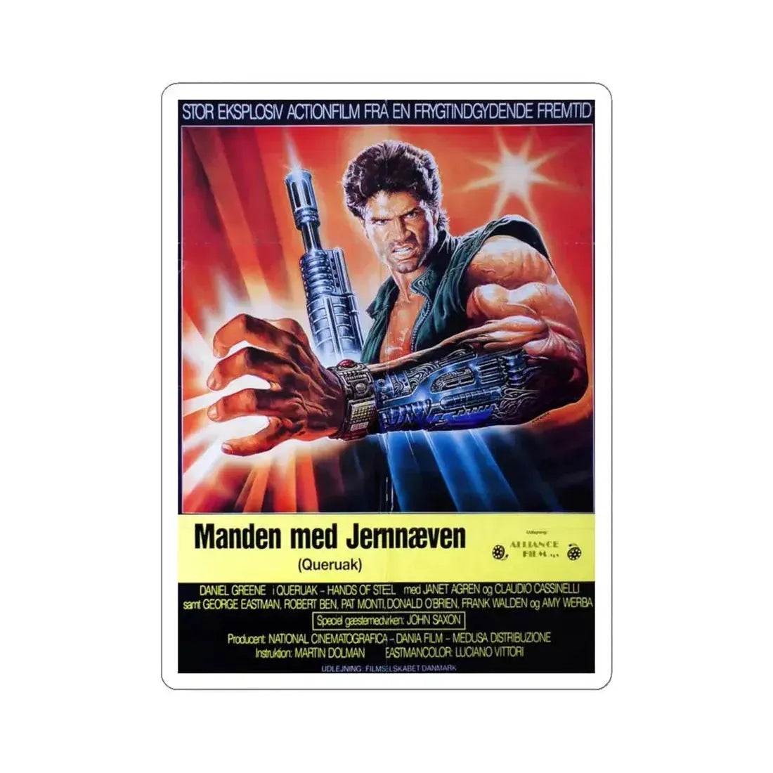 HANDS OF STEEL (DANISH) 1986 Movie Poster - STICKER Vinyl Kiss-Cut Decal 6 Inch White - The Sticker Space