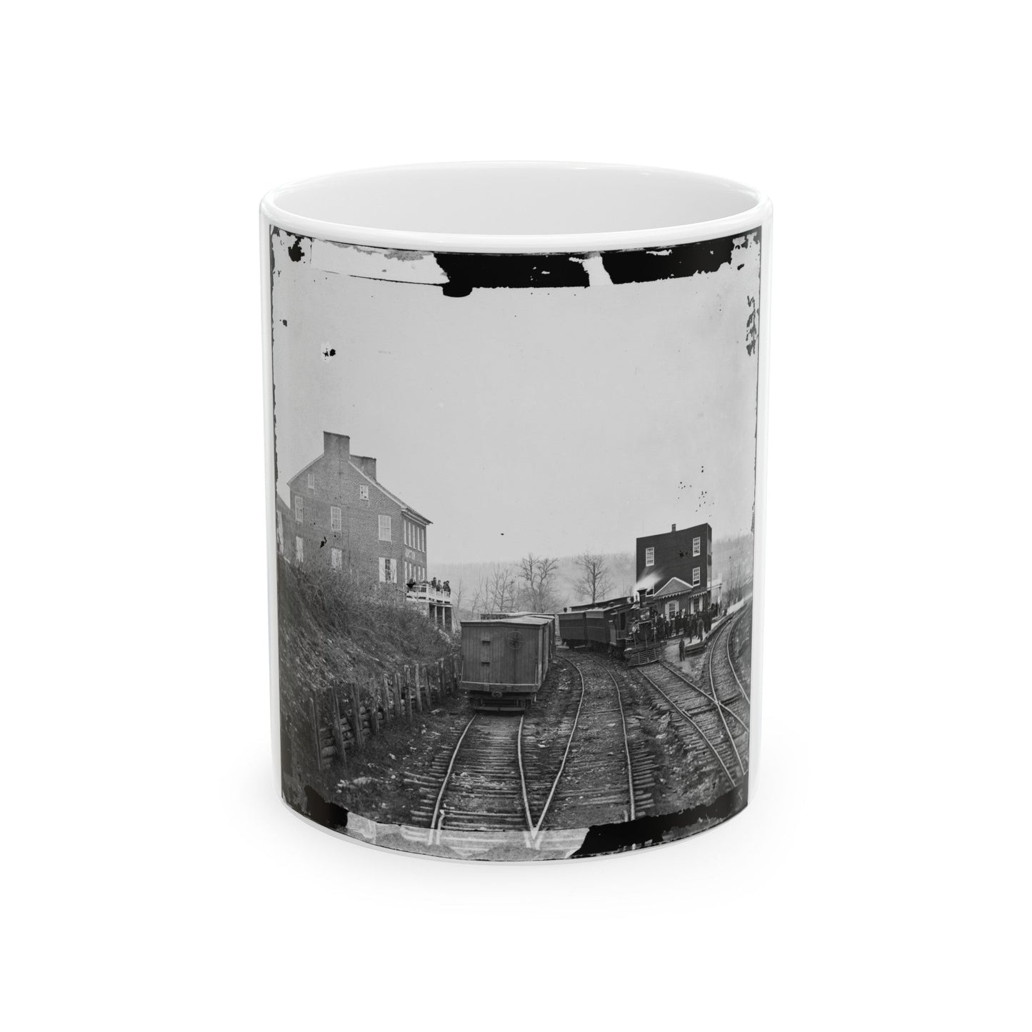 Hanover Junction, Pa. Passenger Train At Depot (U.S. Civil War) White Coffee Mug-11oz-The Sticker Space